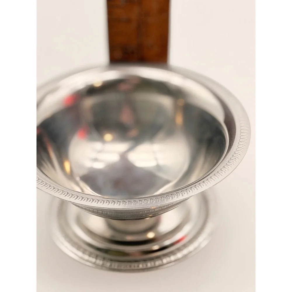 Vintage Stainless Steel Footed Dessert Bowl Beaded Rim Japan Silver 4 Inch